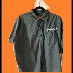 Green Button-Up Shirt working